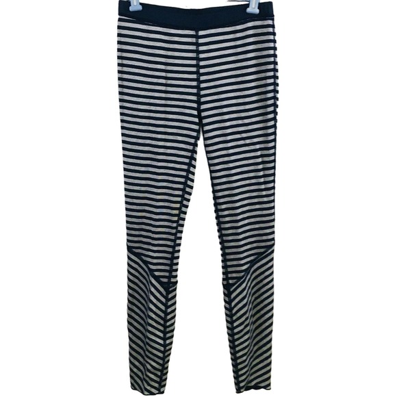 Womens S Lynn Ritchie Leggings Reversible Navy Blue Gray Striped 29"‎ Inseam New - Picture 1 of 8